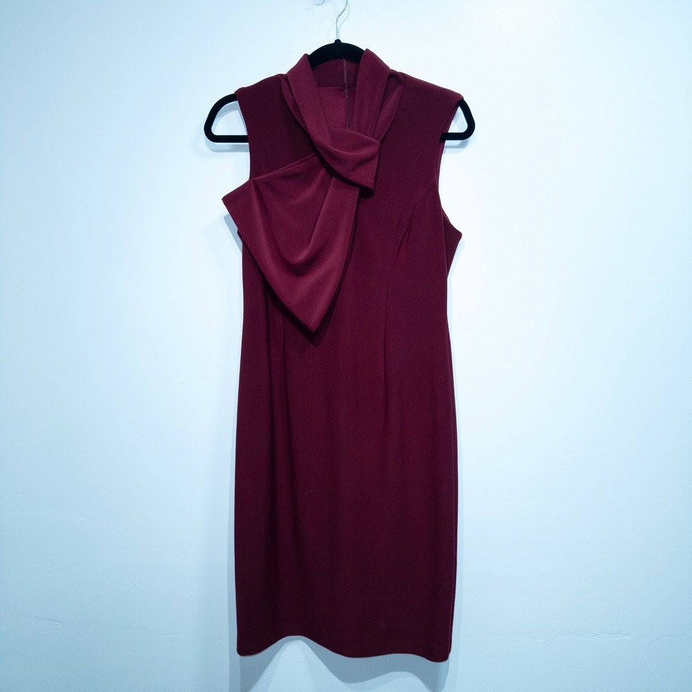 Joseph Ribkoff Burgundy Red Bow Neckline Sheath Dress 10